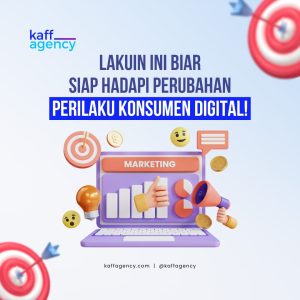 Ilustrasi strategi marketing digital dengan target pasar dan analisis data, menggambarkan perubahan perilaku konsumen di era digital.